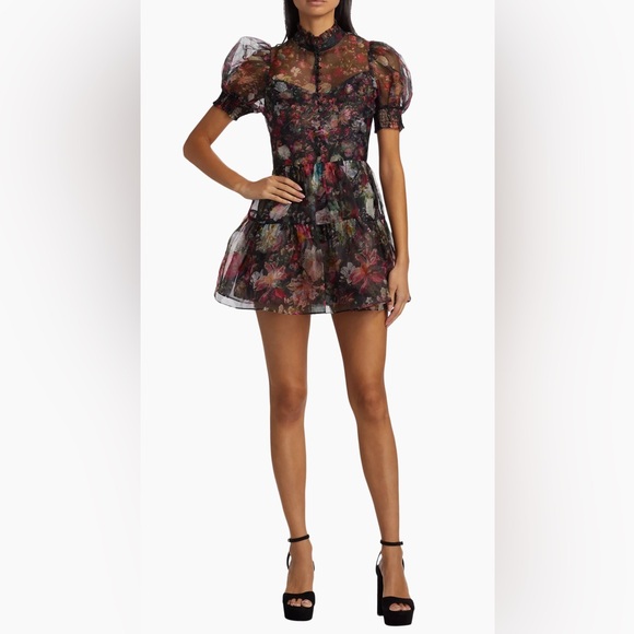 🖤🌸 ALICE + OLIVIA AFTER MIDNIGHT FLORAL SHEER DRESS SIZE 0 NWT 🌸🖤 $595 - Picture 2 of 14
